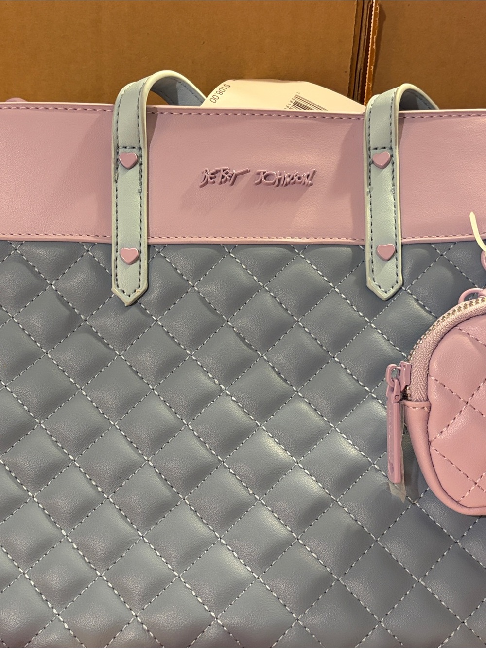 Betsey Johnson Quilted Lavender and Light Blue Tote with Coin Pouch